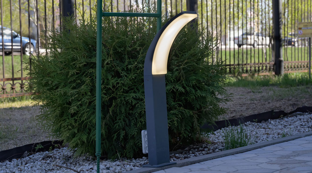 Modern street LED lighting pole. Urban electro-energy technologi